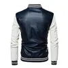 Chaqueta de cuero Hombres Bomber Chaqueta de béisbol Biker Pu Coat Faux Pilot Fleece College Top Cuero Negro Slim Fit Motocicleta 201128