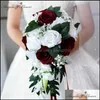 装飾的な花の花輪のお祝いパーティー用品ホームガーデン滝の結婚式の花嫁ブーケ花嫁介添人ハンド縛られた花の装飾の休日EU