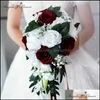 Dekorativa Blommor Kransar Festliga Party Supplies Hem Trädgård Vattenfall Bröllop Brud Bouquet Bridesmaid Hand Bundet Blomma Dekor Holiday EU