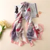 [Visuella axlar] Digitala tryck Silk Scarf Kvinnor Lyx 100% Natural Silk Florals Wraps Sjalar och halsdukar 180cm * 90cm Y201007