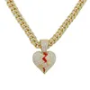 Collana con cuore spezzato in zircone cubico ghiacciato per uomo Donna Gioielli hip-hop Girocolli a catena cubana Miami con strass completi