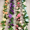 250cm Konstgjord Silk Rose Vine Rattan String Hängande Blommor För Väggdekoration Fake Plants Leaves Garland Home Bröllopsinredning