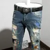 Herfst man gat jeans persoonlijkheid printen mannelijke broek trend direct manchetloze broeken elastische kracht vrije tijd tijdbroek broek broek t200614