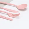 Wheat Straw Bowl Cup Plate Knife Fork Spoon Chopsticks 28 Piece Set Cutlery Combination Portable Cutlerys Sets WH0264
