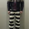 BOB DONG 16oz Pantalon Prison Multi-Poches Moto Pantalon Rayé Noir Blanc 201218349z