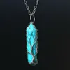 Cristal de guérison Pierre Naturelle Hexagone Pilier Charms Colliers Ficelle Arbre de vie Fil Wrap Pendentif Turquoise Améthyste Oeil de Tigre Quartz Rose Gros Bijoux cadeau