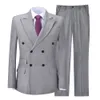 2021 Grey Classic Mens Garnitury Groom Tuxedos Groomsmen do obiadów wesele Dinner Mężczyźni Najnowsze Stroje Best Man Business Blazers (kurtka + spodnie)