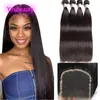 HD 4X4 Lace Closure Indian Human Hair Wefts 4 Pcs Straight Yirubeauty Products Natural Color Middle Three Free Part