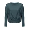 Long Sleeve Women's T-shirt Tees Solid Color Casual Sports Fashion Versatile Front Hem Pleated Loose Yoga Tops Running Fitness Gym Suit Shirt