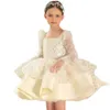 Glitter 2022 White Sequined Flower Girl Dresses Long Sleeves Birthday Wedding Guest Robe de Demoiselle Princess Communion2311