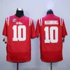 Mężczyźni Ole Miss Rebels 10 Eli Manning College Football Jersey Untouchable Legend Oddychający Zespół Kolor Czerwony Home Szyte Czysta Bawełna Gorący Mężczyźni