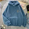 Womens Fleece Flannel Pullover Hoodies Autumn Winter Sweet Hooded Print Harajuku Loose Pocket Coat Female Sweatshirt