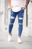 Jeans masculinos 2022 Casual Mens Stretch Stretch Stretch Lápis Calças afligidas Buraco rasgado Freyed Jean Nona Calças para Pant Masculino