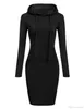 3 Colour S-2XL Women Knee Length Dress Casual Hooded Pencil Hoodie Long Sleeve Sweater Pocket Bodycon Tunic Dresses Top