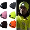 Wholesale Unisex Led Beanie шляпа со светом, USB аккумуляторная зимняя вязаная освещенная фара фар шапка фар, рождественский подарок для мужчин папа его и женщины