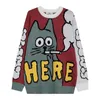 남자 스웨터 만화 재미 있은 고양이 인쇄 O-NEC 풀오버 스웨터 남자 부드러운 슬림 캐주얼 하이 스트리트 패션 가을 streetwear