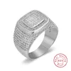 Hip Hop Micro Pave Sona Diamond Stones All Iced Out Bling Ring Big 925 Sterling Silver Ringar för Män Smycken Gift