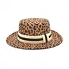 New Autumn Winter Wool Flat Top Bowler Hats Classic Leopard Fedora Hat Women Wide Brim Jazz Cap Man Vintage Panama