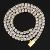 Hip Hop 3mm 4mm 5mm Spring Buckle Zircon Tennis Chain Necklace Real Gold Plating One Row Diamond Necklace Bracelet2480