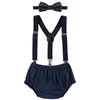 Unisex baby kläder set tårta smash outfit set suspenders byxor shorts båge slips söt baby pojke och flicka foto skjuta kläder lj201223