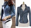 Damenjacken Frühling Herbst Frauen Langarm Stehkragen Strickjacke Jeansjacke Dame Revers Schräge Reißverschlusstasche Slim Shorts Jeans Mantel