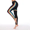 Leggings in poliestere a strisce arcobaleno Casual Black Sporting Elastic Force Elastico Leggings in poliestere traspirante per le donne 201203
