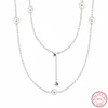 Luminous Dainty Droplets 80cm Adjustable Long Necklaces Pendants for Women Silver 925 Jewelry White Crystal Pearls FLN037 Q0531