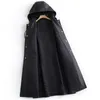 Lautaro preto longo couro trench casaco com capô de manga longa cinto 6xl 7xl plus size mulheres primavera outono pu jaqueta de couro 201030