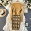 Kobiety dzianiny Dwuczęściowy zestaw Plaid Drukuj Spaghetti Pasek Bodycon Mini Dress and Long Sleeve Knit Cardigan Garnitury Odzież damska