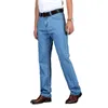 TIGER CASTLE 100% Baumwolle Sommer Männer Klassische Blaue Jeans Gerade Lange Denim Hosen Mittleren Alters Männlich Qualität Leichte Jeans 201117