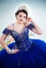 Vintage blaue Kristalle Ballkleid Quinceanera-Kleider mit großen Perlenstickereien, langen Trägern, Tüll, formelles Geburtstags-Abschlussball-Partykleid, süßes 15-Jahre-16-Kleid