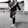 Mens Casual Jogging Two Piece Sets Fashion Print Långärmad Hoodie + Long Pant Passar Män 2021 Ny Höst Vinter Outfit Streetwear G1222