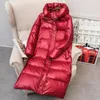 Piumino lungo invernale da donna con cappuccio invernale con cerniera Plus Size antivento da neve Outwear 90% piumino d'anatra bianca giacca calda T200107