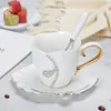 Yefine Diamonds Design Coffee Mug Creative Gift Lovers Tea Cups 3D keramische mokken met S -decoratie en schotels Y200106