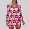 Dames Jumpsuit Sexy Slanke Casual Bodysuit Patroon Gedrukte Onesies Lange Mouw Shorts Dames Nieuwe Mode Home Rompertjes