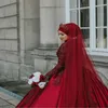 ريد دبي العربي الإسلامي بالإضافة إلى حجم ثوب الكرة فساتين الزفاف طويلة الأكمام طويلة من الدانتيل الزفاف الزفاف رداء دي 2465578