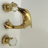 Bathroom Sink Faucets !Gold Color Dolphins Design & Cold Faucet.Double Crystal Handle Wash Basin Mixer Taps.1pcs/lot1