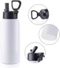 32OZ Sublimation Blank Mugs Tumbler White Vacuum Flask Stainless Steel Sports Wide Mouth Water Bottle with Straw and Portable Handle