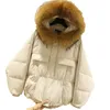 Fitaylor invierno cálido 90% pato blanco abajo Parka mujeres grande cuello de piel de mapache Real chaqueta corta con capucha abrigo suelto abajo prendas de vestir 210204