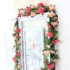 Nova seda artificial rosa flor folha de fenda videira para festão de casamento pendurado decoração de jardim em casa 250cm / 98inches
