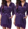 Vente en gros Femmes Satin Robe De Nuit Solide Kimono Robe Mode Vêtements De Nuit Sexy Lingerie Peignoir Femme Mariage Mariée Demoiselle D'honneur Robe Profonde V DHL