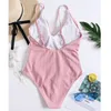 2019 Sexy 1pc Swimsuit Tush Up Baging Suit Swimwear Женщины Falbala v Neck Ruffle Sexy Monokini Lady Swim Suit Biquini T200708