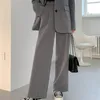 HziriP Grey 2 Piece Sets Straight Loose Pants Office Uniform Chic Autumn Business Suits Femme Elegant Formal OL Slim Blazers 220315