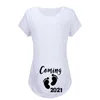 T-Shirt des Frauen T-Shirt in Kürze 2021 Frauen Schwangerschaft Schwangere Ankündigung Mama Umstandskleidung Kurzarm Mama Kleidung Grafik Tees