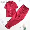 Fallsweet Dames Pyjama Sets Zijde Solid Nachtkleding Pyjama Plus Size V-hals Nigtwear Sets 5XL Y200708
