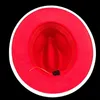 Nowo Biały Czerwony Patchwork Felk Hat Jazz Czapka Mężczyźni Kobiety Płaskie Brim Wełna Mieszanka Fedory Czapki Panama Trilby Vintage Kapelusz z piórami
