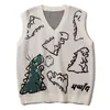 LACIBLE Harajuku Knitted Vest Tops Men Dinosaur Graffiti Graphic Sleeveless Vest Loose Casual Kintted Tank Pullover Streetwear 211221