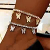 Goud Bohemian Anklet Beach Voet Sieraden Beenketting Strass Butterfly Anklets Voor Vrouwen Barefoot Sandals Enkelarmband Voeten