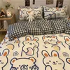 Kids Bedding Set with Quilt Duvet Cover Flat Sheet Pillowcase Cute Rabbit Bear Printed Boys Girls Single Full Queen Bed Linen 220208