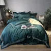 4pcs 1.8m Bed Home Textile Cool Quality 140 Egyptian long-staple cotton simple solid color satin embroidery 2.0m Duvet Cover Hot1